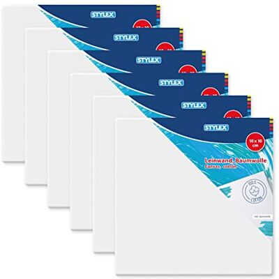 Stylex 28580-P6 – kilram 10 x 10 cm, med duk av 100% bomullstyg, grundad, häftad på baksidan, för olja, akryl och temperaturfärger, gouache – målning, 6 stycken Stylex 28580-P6 – kilram 10 x 10 cm, med duk av 100% bomullstyg, grundad, häftad på baksidan, för olja, akryl och temperaturfärger, gouache – målning, 6 stycken