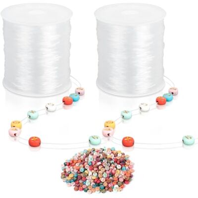 AiQInu 240 m transparent elastisk tråd för armband, 0,7 mm, pärlband, flätat hantverk, snodd för gör-det-själv-smycken (2 rullar + alfabetspärlor) AiQInu 240 m transparent elastisk tråd för armband, 0,7 mm, pärlband, flätat hantverk, snodd för gör-det-själv-smycken (2 rullar + alfabetspärlor)