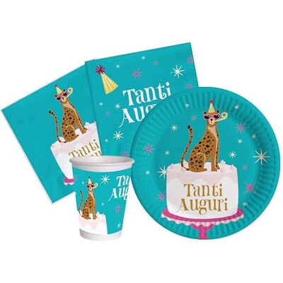 Ciao Tableware Party Pack Tanti Auguri Leopard for 8 people (36 pcs: 8 plates Ø23cm Ciao Tableware Party Pack Tanti Auguri Leopard for 8 people (36 pcs: 8 plates Ø23cm
