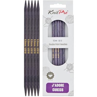 KnitPro J'Adore Cubics Dubbelspetsade stickor Set om 5 Tränålar för strumpor Mössor Vantar Kort rundstickning 15 cm x 6,00 mm KnitPro J'Adore Cubics Dubbelspetsade stickor Set om 5 Tränålar för strumpor Mössor Vantar Kort rundstickning 15 cm x 6,00 mm
