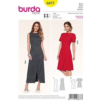 burdastyle Burda 6877 Mönsterklänning och omslageleffekt och intressant sömguide (kvinnor, storlek 36–46) nivå 3 medium burdastyle Burda 6877 Mönsterklänning och omslageleffekt och intressant sömguide (kvinnor, storlek 36–46) nivå 3 medium