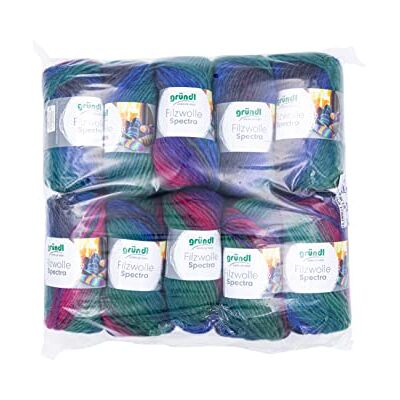 Gründl Ylle filttyg Spectra, (OEKO-TEX certifierad, 100% ny ull för filtning, 100 g/100 m, 10 nystan á 100 g), mystery flerfärgad Gründl Ylle filttyg Spectra, (OEKO-TEX certifierad, 100% ny ull för filtning, 100 g/100 m, 10 nystan á 100 g), mystery flerfärgad