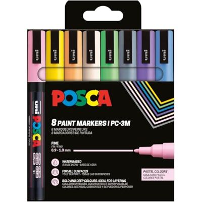 Posca Uni-Ball 186556 -märkpennor – 8 akrylpennor – PC-3M permanenta markörer – 0,9–1,3 mm rund spets Posca Uni-Ball 186556 -märkpennor – 8 akrylpennor – PC-3M permanenta markörer – 0,9–1,3 mm rund spets