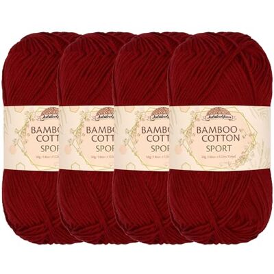 BambooMN JubileeGarn Bambu bomull sport 4 lager garn – 50 g/skein – röd varm röd – 4 hudiner BambooMN JubileeGarn Bambu bomull sport 4 lager garn – 50 g/skein – röd varm röd – 4 hudiner