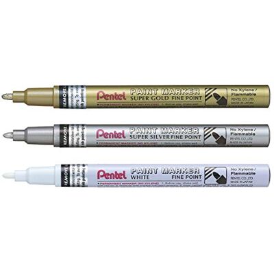 Pentel MSP10 färgmarkeringsset 2,9 mm fin spets 3 st guld/silver/vit Pentel MSP10 färgmarkeringsset 2,9 mm fin spets 3 st guld/silver/vit