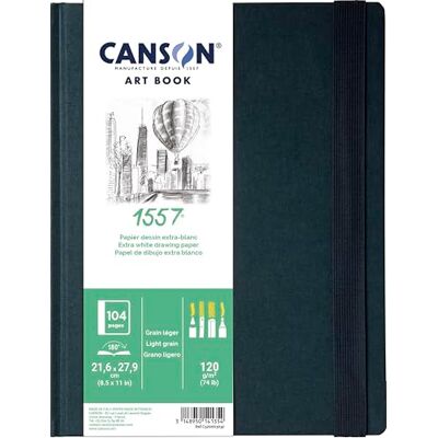 Canson Professional Book, vitt skisspapper, lättkornig, 120 gsm, sydd anteckningsbok, Inbunden, 21,6 x 27,9 cm, Extra vit, 52 ark Canson Professional Book, vitt skisspapper, lättkornig, 120 gsm, sydd anteckningsbok, Inbunden, 21,6 x 27,9 cm, Extra vit, 52 ark