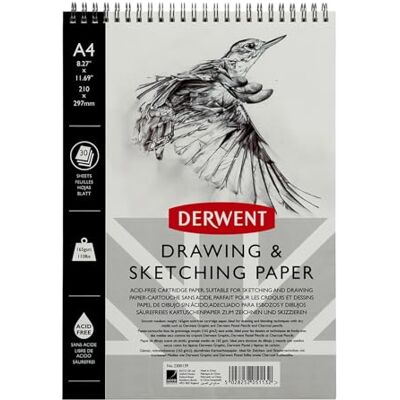 Derwent Skissblock i Stående A4-format, Perfekt för att Teckna och Rita, 30 Ark, Syrafritt Papper, Ringbunden Rygg, Konstnärskvalitet, 2300139 Derwent Skissblock i Stående A4-format, Perfekt för att Teckna och Rita, 30 Ark, Syrafritt Papper, Ringbunden Rygg, Konstnärskvalitet, 2300139