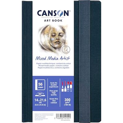 Canson Professionell bok multitekniskt papper finkornig 300 gsm. 184 lb. Inbunden anteckningsbok 14 x 21,6 cm, vit 28 ark Canson Professionell bok multitekniskt papper finkornig 300 gsm. 184 lb. Inbunden anteckningsbok 14 x 21,6 cm, vit 28 ark