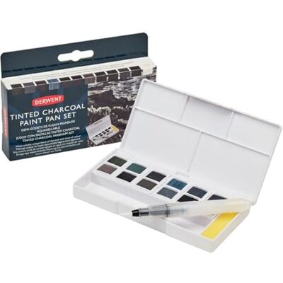 Derwent Tinted Charcoal Akvarellfärg, Set med 12 Färger, Vattenlösliga, Perfekt för Färgblandning, Portabla, Inkluderar Paletter för Färgblandning och Liten Vattenpensel, Konstnärskvalitet, 2305872 Derwent Tinted Charcoal Akvarellfärg, Set med 12 Färger, Vattenlösliga, Perfekt för Färgblandning, Portabla, Inkluderar Paletter för Färgblandning och Liten Vattenpensel, Konstnärskvalitet, 2305872