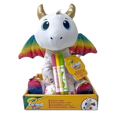 CRAYOLA Colour Me, mjukisdjur för färgläggning med 3 tuschpennor, drake, kreativ aktivitet och present för barn, från 3 år, 213213 CRAYOLA Colour Me, mjukisdjur för färgläggning med 3 tuschpennor, drake, kreativ aktivitet och present för barn, från 3 år, 213213