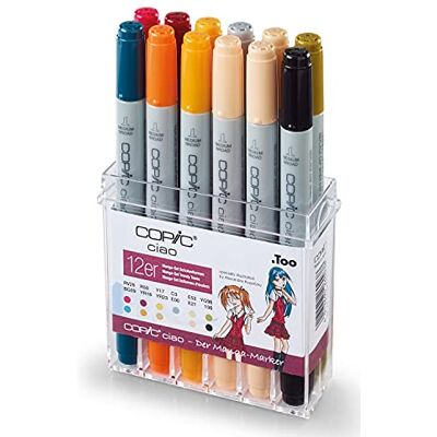 Copic Ciao märkpenna, set med 12 manga "skoluniform", allround-layoutmärkpennor i en praktisk akryldisplay för förvaring och enkel framtagning Copic Ciao märkpenna, set med 12 manga "skoluniform", allround-layoutmärkpennor i en praktisk akryldisplay för förvaring och enkel framtagning