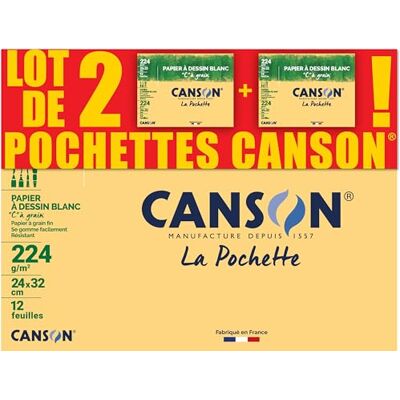 Canson C à Grain Set med 2 fickor 12 ark vitt ritpapper 24 x 32 224 g/m² Canson C à Grain Set med 2 fickor 12 ark vitt ritpapper 24 x 32 224 g/m²