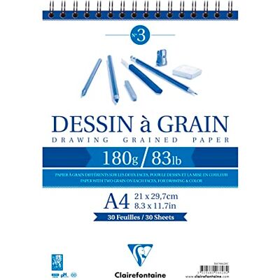 Clairefontaine 96628C Spiralblock med kornritningspapper 30 ark markerat kornritningspapper A4 21 x 29,7 cm 180 g perfekt för blyertsteckning, filt och fusain förpackning med 5 block Clairefontaine 96628C Spiralblock med kornritningspapper 30 ark markerat kornritningspapper A4 21 x 29,7 cm 180 g perfekt för blyertsteckning, filt och fusain förpackning med 5 block