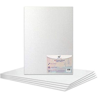 Habercrafts A2 Canvas panel sträckt tom kanvas bräda grundade konstnärstavlor 100 % bomull för oljemålning akrylmålning blandade medier syrafria vita dukar konstmålningspanel (A2-storlek – 420 x 594 mm – 5 brädor) Habercrafts A2 Canvas panel sträckt tom kanvas bräda grundade konstnärstavlor 100 % bomull för oljemålning akrylmålning blandade medier syrafria vita dukar konstmålningspanel (A2-storlek – 420 x 594 mm – 5 brädor)