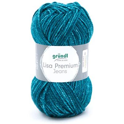 Gründl 4747-05 Lisa Premium jeansgarn, akryl, grönblå melerad, 3,5–4,5 mm Gründl 4747-05 Lisa Premium jeansgarn, akryl, grönblå melerad, 3,5–4,5 mm