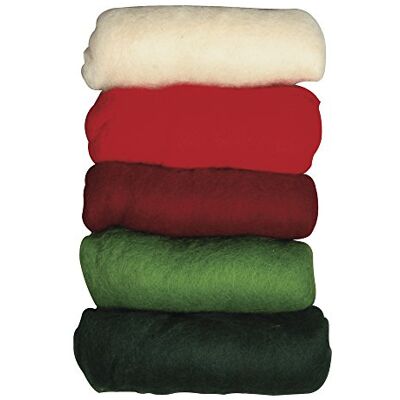 Rayher Hobby filtull, ren ny ull, fleece, vinterblandning "Christmas Greetings", set om 5 färger à 20 g, filtull 100 g, 100% ull för tovning, sagoull, filtull jul 5364600 Rayher Hobby filtull, ren ny ull, fleece, vinterblandning "Christmas Greetings", set om 5 färger à 20 g, filtull 100 g, 100% ull för tovning, sagoull, filtull jul 5364600