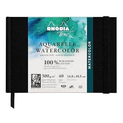 Rhodia TOUCH 116136C Akvarellanteckningsbok 100% bomull finkornig 300 g/m² A6 landskap 40 sidor inte mikroperforerade hård broschyr akvarell bok Rhodia TOUCH 116136C Akvarellanteckningsbok 100% bomull finkornig 300 g/m² A6 landskap 40 sidor inte mikroperforerade hård broschyr akvarell bok