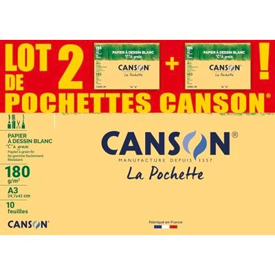 Canson C à Grain Set med 2 fickor, 10 ark vitt A3-ritpapper, 180 g/m² Canson C à Grain Set med 2 fickor, 10 ark vitt A3-ritpapper, 180 g/m²