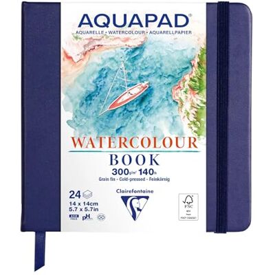 Clairefontaine 976113C Carnet Cousu Aquapad 14x14 cm 300g 24 Feuilles Papier Aquarelle Blanc Naturel Format Carré Couverture Rigide Bleu Nuit Clairefontaine 976113C Carnet Cousu Aquapad 14x14 cm 300g 24 Feuilles Papier Aquarelle Blanc Naturel Format Carré Couverture Rigide Bleu Nuit