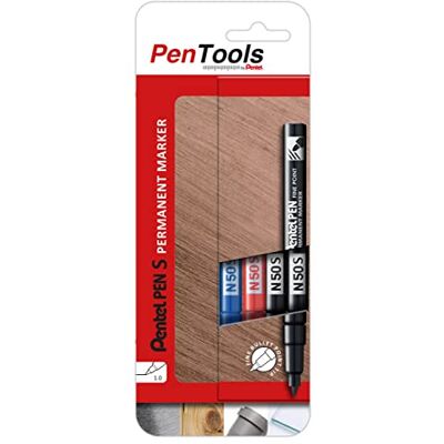 PenTools by Pentel N50S Permanent markör, extra fin rund spets (1,0 mm linje) för exakta markeringar, 4 stycken – blandade färger PenTools by Pentel N50S Permanent markör, extra fin rund spets (1,0 mm linje) för exakta markeringar, 4 stycken – blandade färger