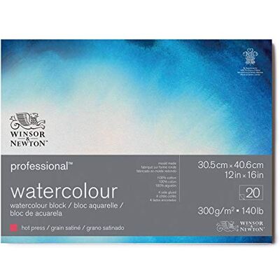 Winsor & Newton 6664008 professionellt akvarellpapper i block – 20 ark 30,5 x 40,6 cm, 300 g/m², satinerat, ljust naturligt vitt papper i arkiverbar kvalitet, gulbeständigt Winsor & Newton 6664008 professionellt akvarellpapper i block – 20 ark 30,5 x 40,6 cm, 300 g/m², satinerat, ljust naturligt vitt papper i arkiverbar kvalitet, gulbeständigt