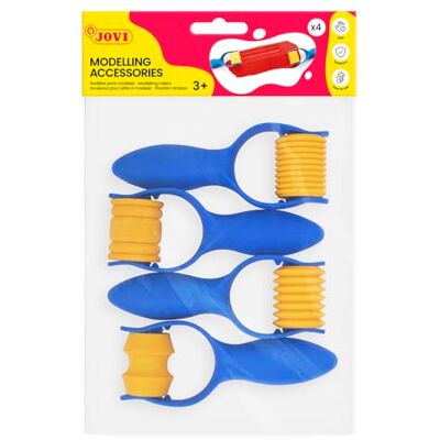 Jovi knådningsrullar av plast, för dekoration av lera, 4 olika modeller i en påse Jovi knådningsrullar av plast, för dekoration av lera, 4 olika modeller i en påse