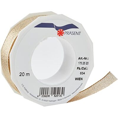 PRÄSENT PRESÄSENT C.E. Pattberg Wien presentband guld, 20 m presentband för inpackning, 25 mm bred, tillbehör för dekoration och pyssel, dekorativa band för presenter PRÄSENT PRESÄSENT C.E. Pattberg Wien presentband guld, 20 m presentband för inpackning, 25 mm bred, tillbehör för dekoration och pyssel, dekorativa band för presenter