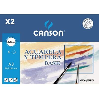 Canson Pack 2 Minipack A3, 6 ark, Basik 370g vattenhållare Canson Pack 2 Minipack A3, 6 ark, Basik 370g vattenhållare