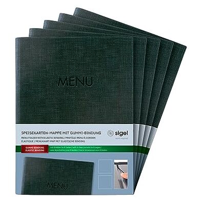 Sigel Sm207/5 -Menymapp A5, Gummibindning, Antracit med Linnestruktur, Paket med 5, Slitstark och Lätt att Torka Ren Sigel Sm207/5 -Menymapp A5, Gummibindning, Antracit med Linnestruktur, Paket med 5, Slitstark och Lätt att Torka Ren
