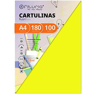 OFITURIA Pack 100 Kartonger Färg Gul Fluor Storlek A4 180g OFITURIA Pack 100 Kartonger Färg Gul Fluor Storlek A4 180g