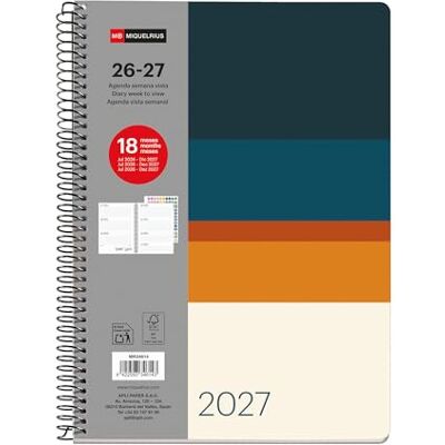 Miquelrius Skolplanerare 18 månader veckovisa från juli 2026 till december 2027, A5+ storlek (15,5 × 21,3 cm), två sidor klistermärken, metallspiral, hårt kartongskydd, spansk-EN-PT, solnedgång Miquelrius Skolplanerare 18 månader veckovisa från juli 2026 till december 2027, A5+ storlek (15,5 × 21,3 cm), två sidor klistermärken, metallspiral, hårt kartongskydd, spansk-EN-PT, solnedgång