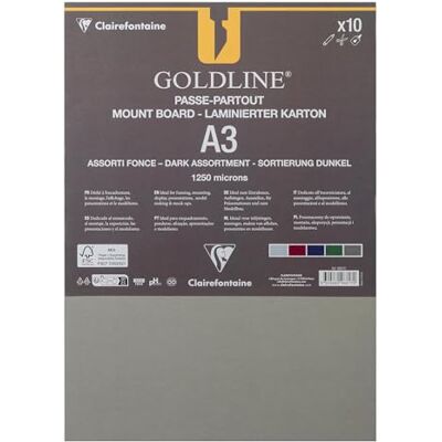 Clairefontaine 96817C Paquet Contrecollés pour Passe-Partout Goldline A3 29,7x42 cm 1,25 mm d'Épaisseur 10 Feuilles Contrecollées Âme Blanche Assortiment Foncé Idéal pour l'Encadrement Clairefontaine 96817C Paquet Contrecollés pour Passe-Partout Goldline A3 29,7x42 cm 1,25 mm d'Épaisseur 10 Feuilles Contrecollées Âme Blanche Assortiment Foncé Idéal pour l'Encadrement