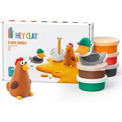 Hey Clay Farm Birds: Anka, gås, höna set – färgglad modellering barn – lufttorkad lera kit 6 burkar med roliga interaktiva instruktioner app Hey Clay Farm Birds: Anka, gås, höna set – färgglad modellering barn – lufttorkad lera kit 6 burkar med roliga interaktiva instruktioner app