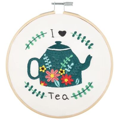 Trimits Broderikit 15 cm 6" broderikit för nybörjare, korsstygnskit för vuxna, startset med bamburöring, tyg, trådar, nål och bakstycke I Love Tea Trimits Broderikit 15 cm 6" broderikit för nybörjare, korsstygnskit för vuxna, startset med bamburöring, tyg, trådar, nål och bakstycke I Love Tea