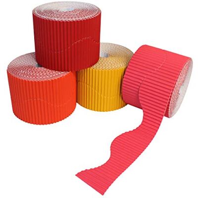 Bright Ideas PK04 röd/orange sortiment, 10 cm x 7,5 m korrugerade kantrullar för skolvisningar konst och hantverk. BI7870 Bright Ideas PK04 röd/orange sortiment, 10 cm x 7,5 m korrugerade kantrullar för skolvisningar konst och hantverk. BI7870