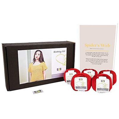 DesignEtte Spider's Web damstickningskit 100 procent egyptisk bomull ull garnskålar och mönster nybörjare startpaket låda 50 g 127 m/5 lager, klar röd, XL DesignEtte Spider's Web damstickningskit 100 procent egyptisk bomull ull garnskålar och mönster nybörjare startpaket låda 50 g 127 m/5 lager, klar röd, XL