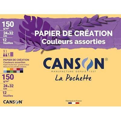 Canson färgskapande papperspåse 24 x 32 cm 12 ark 150 g/m² blandade färger Canson färgskapande papperspåse 24 x 32 cm 12 ark 150 g/m² blandade färger