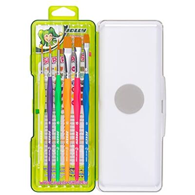 JOLLY Trekantsborstset, 6 delar, ergonomisk handtagsform, neondesign, optimerad för barn, syntetiskt hår, lämplig för vattenfärger, perfekt för täckfärger, skolpenslar, förskoletillbehör JOLLY Trekantsborstset, 6 delar, ergonomisk handtagsform, neondesign, optimerad för barn, syntetiskt hår, lämplig för vattenfärger, perfekt för täckfärger, skolpenslar, förskoletillbehör