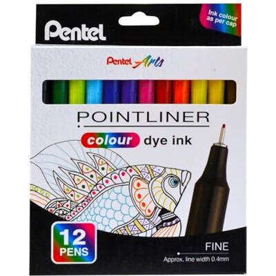 Pentel S40 Pointliner, fin skrivpenna med färgbläck, 0,4 mm linje, blandade färger (plånbok med 12) Pentel S40 Pointliner, fin skrivpenna med färgbläck, 0,4 mm linje, blandade färger (plånbok med 12)