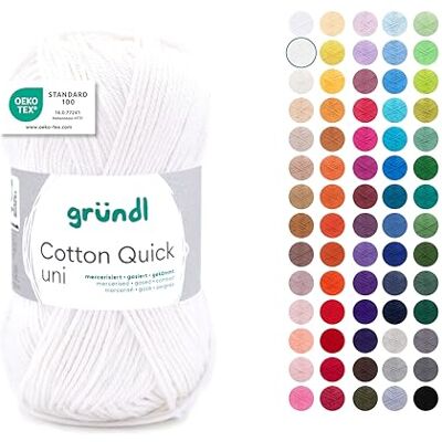 Gründl Cotton Quick Uni stickgarn/virkgarn, 1 nystan à 50 g (färgglatt garn av 100% bomull, OEKO-TEX-certifierad, 50 g/125 m, nåltjocklek: 3–4, 1 x 50 g), gräddvit Gründl Cotton Quick Uni stickgarn/virkgarn, 1 nystan à 50 g (färgglatt garn av 100% bomull, OEKO-TEX-certifierad, 50 g/125 m, nåltjocklek: 3–4, 1 x 50 g), gräddvit