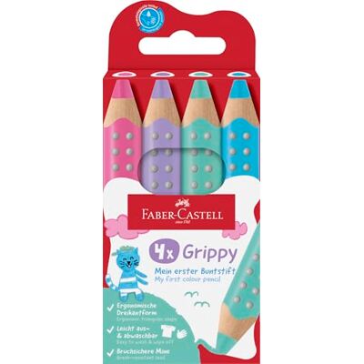 Faber-Castell 110702 – Set Grippy, 4 jumbo-färgpennor för småbarn, lätt avtvättbara färgpennor för barn, ergonomisk triangulär form, tjocka färgpennor, 10 mm tjock stift Faber-Castell 110702 – Set Grippy, 4 jumbo-färgpennor för småbarn, lätt avtvättbara färgpennor för barn, ergonomisk triangulär form, tjocka färgpennor, 10 mm tjock stift