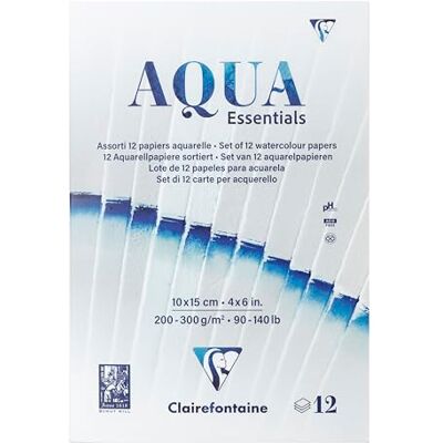 Clairefontaine 976097C Bloc Encollé Aqua Essential 10x15 cm Assortiment de 12 Papiers Aquarelle Idéal pour la Technique Humide Clairefontaine 976097C Bloc Encollé Aqua Essential 10x15 cm Assortiment de 12 Papiers Aquarelle Idéal pour la Technique Humide