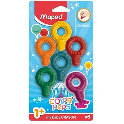 Maped – Color'Peps Baby vaxkritor – lätt att hålla och greppa för spädbarn och småbarn 1+, paket med 6 färger Maped – Color'Peps Baby vaxkritor – lätt att hålla och greppa för spädbarn och småbarn 1+, paket med 6 färger
