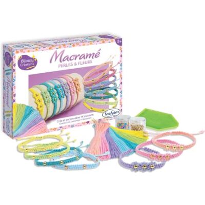 Sentosphère Makramé pärlor och blommor kreativ låda för barn från 8 år skapar 14 färgglada armband med makramétrådar och guldpärlor för en unik och personlig look 80003 Sentosphère Makramé pärlor och blommor kreativ låda för barn från 8 år skapar 14 färgglada armband med makramétrådar och guldpärlor för en unik och personlig look 80003