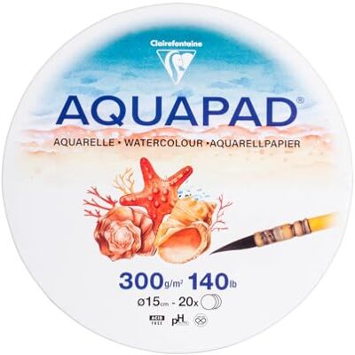 Clairefontaine 976072C Boîte Ronde Aquapad Ø15cm 300g 20 Feuilles Papier Aquarelle Blanc Grain Moyen Fin Clairefontaine 976072C Boîte Ronde Aquapad Ø15cm 300g 20 Feuilles Papier Aquarelle Blanc Grain Moyen Fin