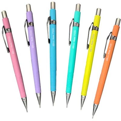 Pentel P200-serien tekniska blyertspennor pastellsortiment, 0,5 mm, set med 12 st blandade kroppsfärger (2 blå, 2 grön, 2 rosa, 2 lila, 2 orange, 2 gul) Pentel P200-serien tekniska blyertspennor pastellsortiment, 0,5 mm, set med 12 st blandade kroppsfärger (2 blå, 2 grön, 2 rosa, 2 lila, 2 orange, 2 gul)