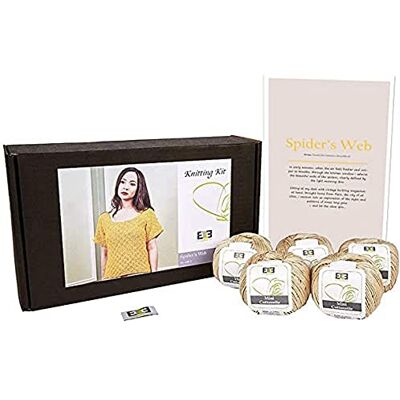 DesignEtte Spider's Web damstickningskit 100 procent egyptisk bomull ull garn skålar och mönster nybörjare startpaket låda 50 g 127 m/5 lager, champagne, S DesignEtte Spider's Web damstickningskit 100 procent egyptisk bomull ull garn skålar och mönster nybörjare startpaket låda 50 g 127 m/5 lager, champagne, S