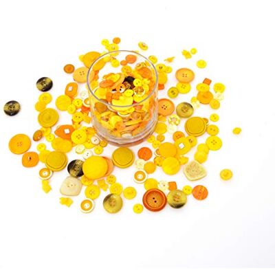Trimz Blandade former och storleksknappar, gul/orange, 250G Trimz Blandade former och storleksknappar, gul/orange, 250G