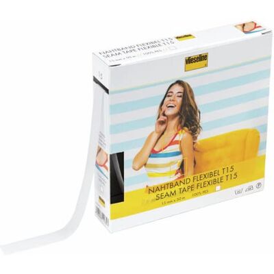 Vlieseline Flexibel T15-Sömning Tejp, 50 Meter Längd x 15 mm Tjocklek, Vit Vlieseline Flexibel T15-Sömning Tejp, 50 Meter Längd x 15 mm Tjocklek, Vit
