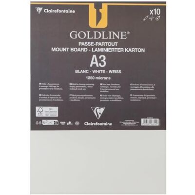 Clairefontaine 96814C Paquet Contrecollés pour Passe-Partout Goldline A3 29,7x42 cm 1,25 mm d'Épaisseur 10 Feuilles Contrecollées Âme Blanche Blanc Idéal pour l'Encadrement Clairefontaine 96814C Paquet Contrecollés pour Passe-Partout Goldline A3 29,7x42 cm 1,25 mm d'Épaisseur 10 Feuilles Contrecollées Âme Blanche Blanc Idéal pour l'Encadrement